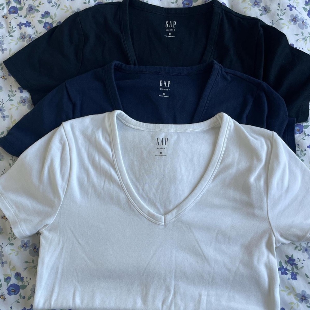 GAP V-Neck T-Shirt Trio in Black, Navy, and White